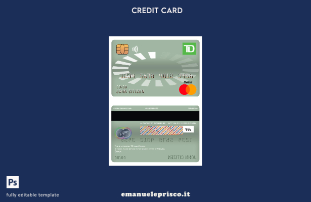 modello di carta di debito principale Canada TD in stile verificato